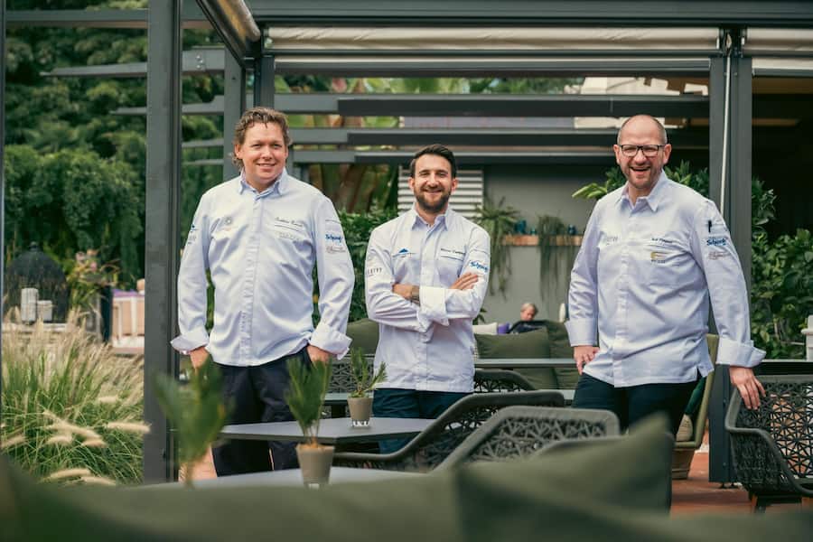 Drei Hotels, drei super Chefs: v.l. Mattias Roock (Castello del Sole), Marco Campanella (Eden Roc), Rolf Fliegauf (Giardino).